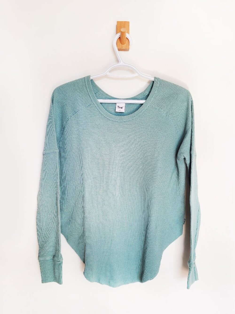 TNA Waffle Knit Long Sleeve in Light Teal - 2XS